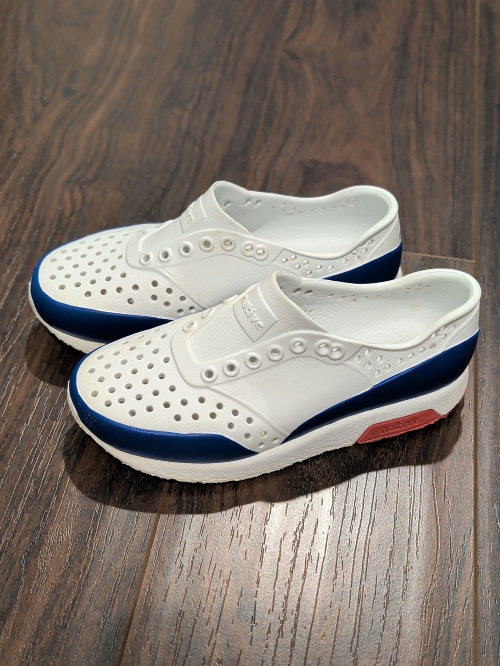 Native Kid's Slip-On Sneakers in White and Blue - C11